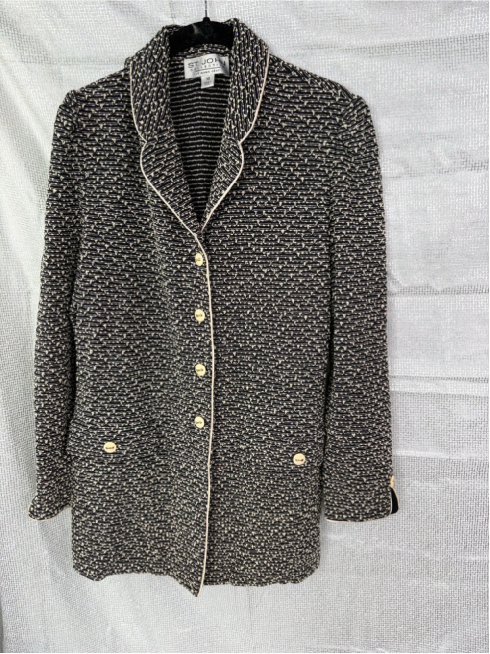 Women's Vintage St. John Collection Blazer Size 10 Black Beige Knit Jacket